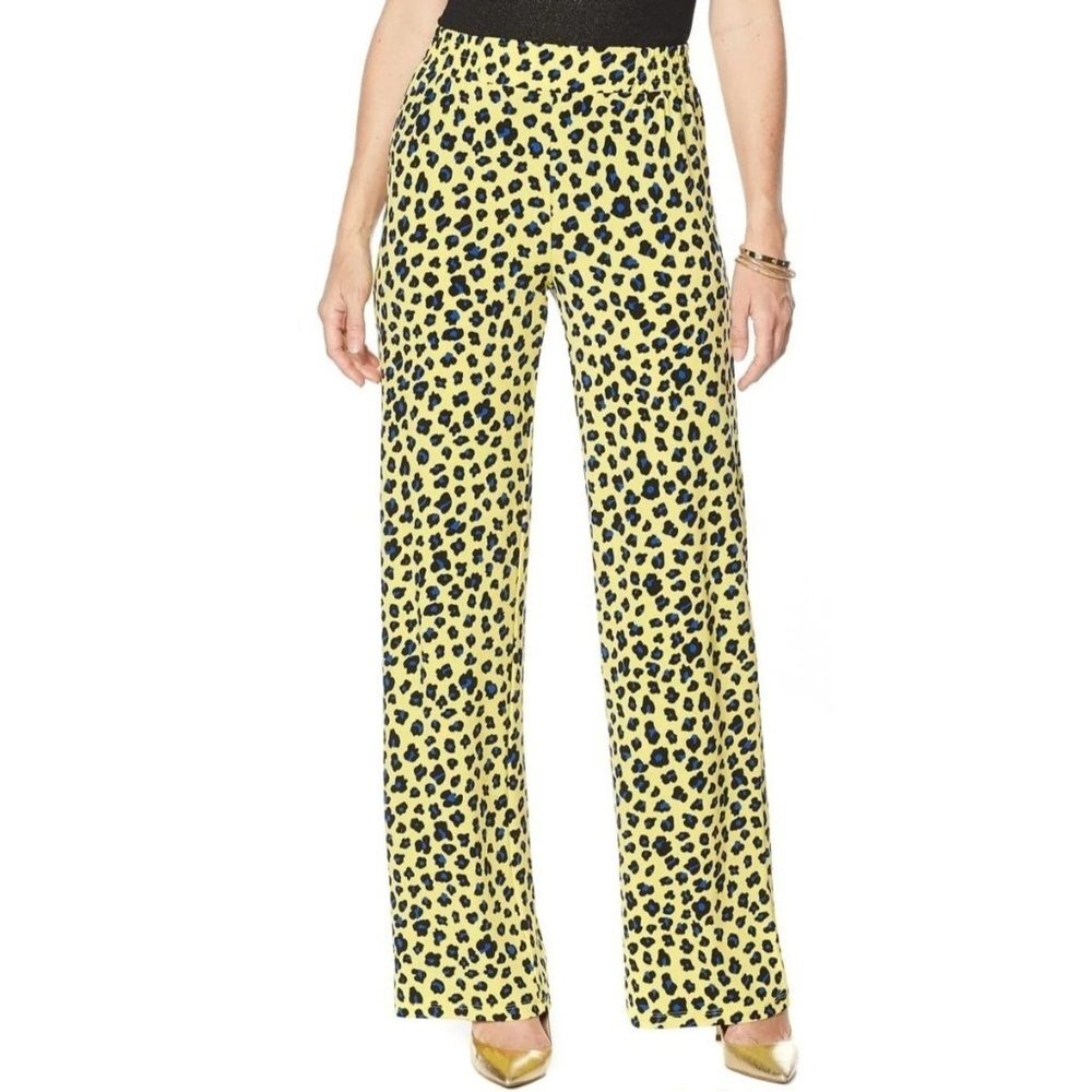 IMAN Global Chic Luxury Resort Palazzo Pants Woman Size 3X Leopard Animal Print